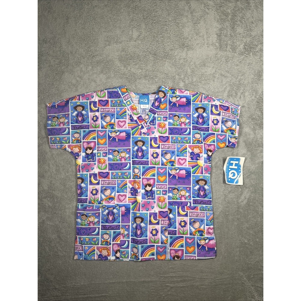 Scrub HQ Top Women's‎ Angels Rainbow Hearts Flowers Size Small NWT
